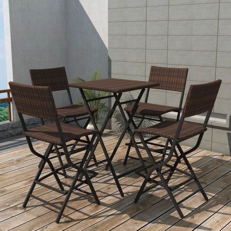 vidaXL Set comedor de jardín plegable 5 pzas poli ratán y acero marrón vidaXL Set comedor de jardín plegable 5 pzas poli ratán y acero marrón