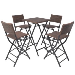 vidaXL Set comedor de jardín plegable 5 pzas poli ratán y acero marrón