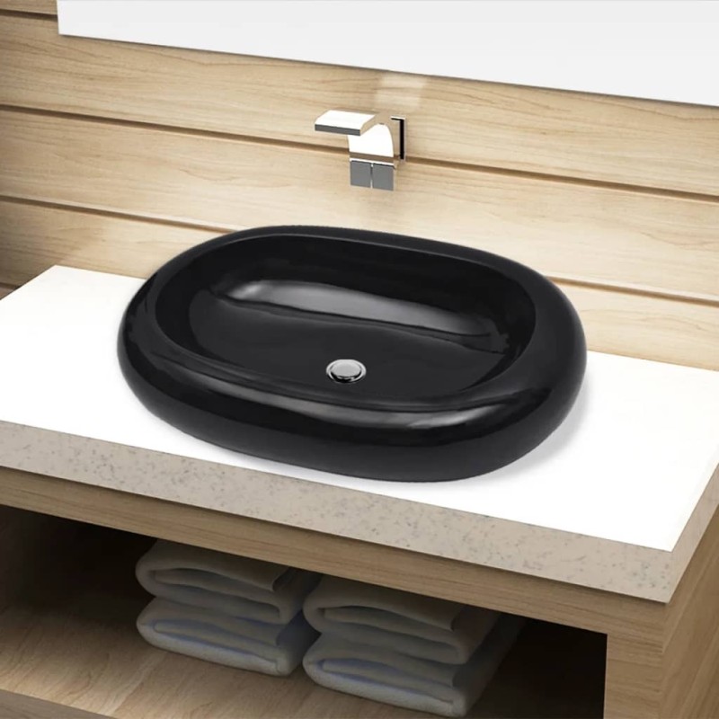 Lavabo de cerámica negro ovalado Lavabo de cerámica negro ovalado