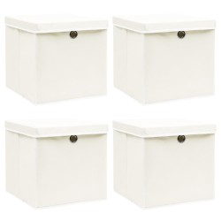 vidaXL Cajas de almacenaje con tapas 4 uds tela blanco 32x32x32 cm