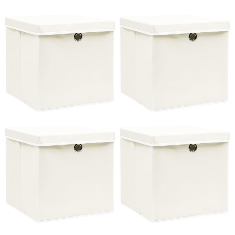 vidaXL Cajas de almacenaje con tapas 4 uds tela blanco 32x32x32 cm vidaXL Cajas de almacenaje con tapas 4 uds tela blanco 32x32x32 cm