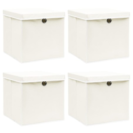 vidaXL Cajas de almacenaje con tapas 4 uds tela blanco 32x32x32 cm