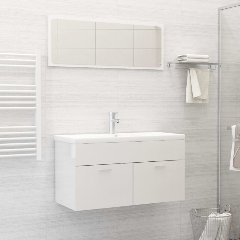 vidaXL Juego de muebles de baño madera de ingeniería blanco brillo vidaXL Juego de muebles de baño madera de ingeniería blanco brillo
