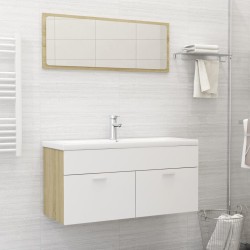 vidaXL Set de muebles de baño madera ingeniería blanco y roble Sonoma