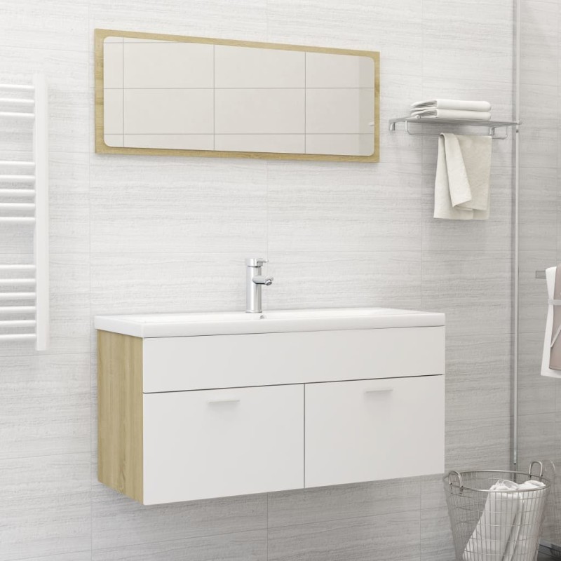 vidaXL Set de muebles de baño madera ingeniería blanco y roble Sonoma vidaXL Set de muebles de baño madera ingeniería blanco y roble Sonoma