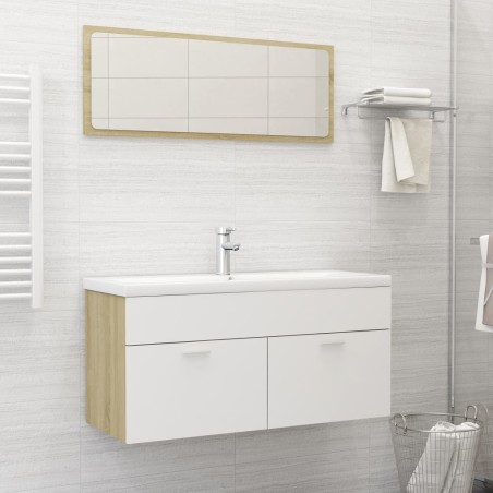 vidaXL Set de muebles de baño madera ingeniería blanco y roble Sonoma