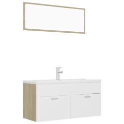 vidaXL Set de muebles de baño madera ingeniería blanco y roble Sonoma