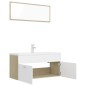 vidaXL Set de muebles de baño madera ingeniería blanco y roble Sonoma vidaXL Set de muebles de baño madera ingeniería blanco y roble Sonoma