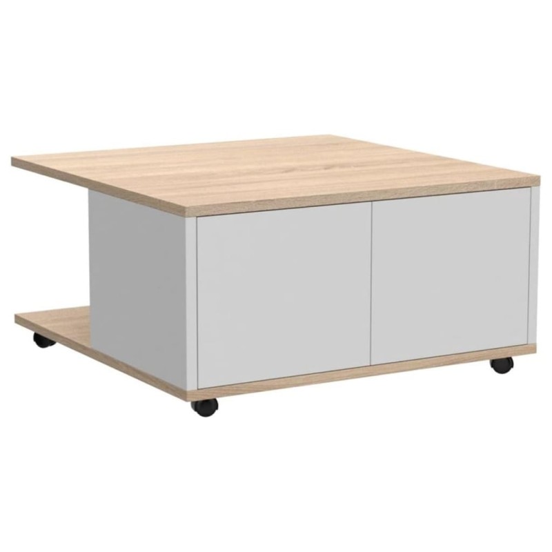 FMD Mesa de centro portátil color roble y blanco brillante 70x70x36 cm FMD Mesa de centro portátil color roble y blanco brillante 70x70x36 cm