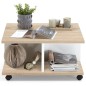 FMD Mesa de centro portátil color roble y blanco brillante 70x70x36 cm FMD Mesa de centro portátil color roble y blanco brillante 70x70x36 cm