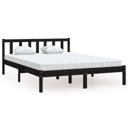 vidaXL Estructura de cama madera maciza de pino negro 135x190 cm
