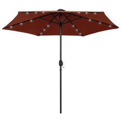 vidaXL Sombrilla con luces LED y palo de aluminio terracota 270 cm