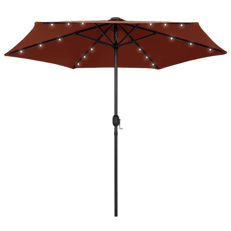 vidaXL Sombrilla con luces LED y palo de aluminio terracota 270 cm vidaXL Sombrilla con luces LED y palo de aluminio terracota 270 cm