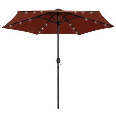 vidaXL Sombrilla con luces LED y palo de aluminio terracota 270 cm