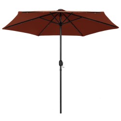 vidaXL Sombrilla con luces LED y palo de aluminio terracota 270 cm