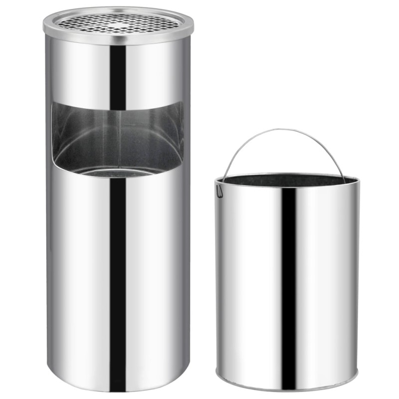 vidaXL Papelera con cenicero de acero inoxidable 30 L vidaXL Papelera con cenicero de acero inoxidable 30 L
