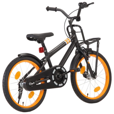 vidaXL Bicicleta niños y portaequipajes delantero 18" negro y naranja