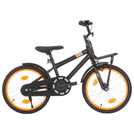 vidaXL Bicicleta niños y portaequipajes delantero 18" negro y naranja