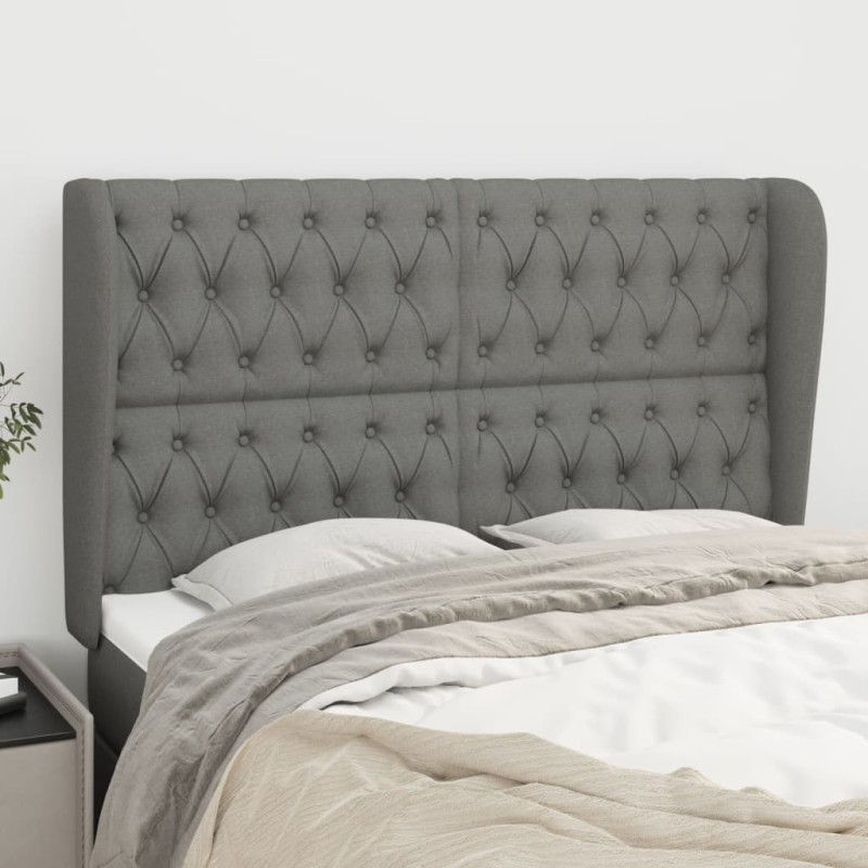 vidaXL Cabecero con orejas de tela gris oscuro 163x23x118/128 cm vidaXL Cabecero con orejas de tela gris oscuro 163x23x118/128 cm