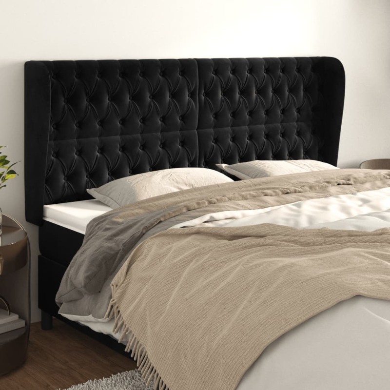 vidaXL Cabecero con orejas de terciopelo negro 203x23x118/128 cm vidaXL Cabecero con orejas de terciopelo negro 203x23x118/128 cm