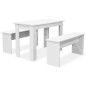 vidaXL Mesa de comedor y bancos 3 piezas madera contrachapada blanca vidaXL Mesa de comedor y bancos 3 piezas madera contrachapada blanca