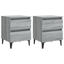 vidaXL Mesitas de noche 2 uds patas de metal gris Sonoma 40x35x50 cm