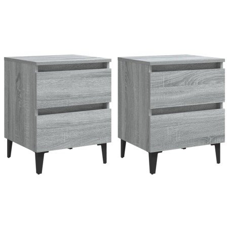 vidaXL Mesitas de noche 2 uds patas de metal gris Sonoma 40x35x50 cm