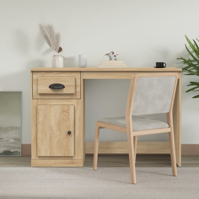 vidaXL Escritorio con cajón madera contrachapada roble 115x50x75 cm vidaXL Escritorio con cajón madera contrachapada roble 115x50x75 cm