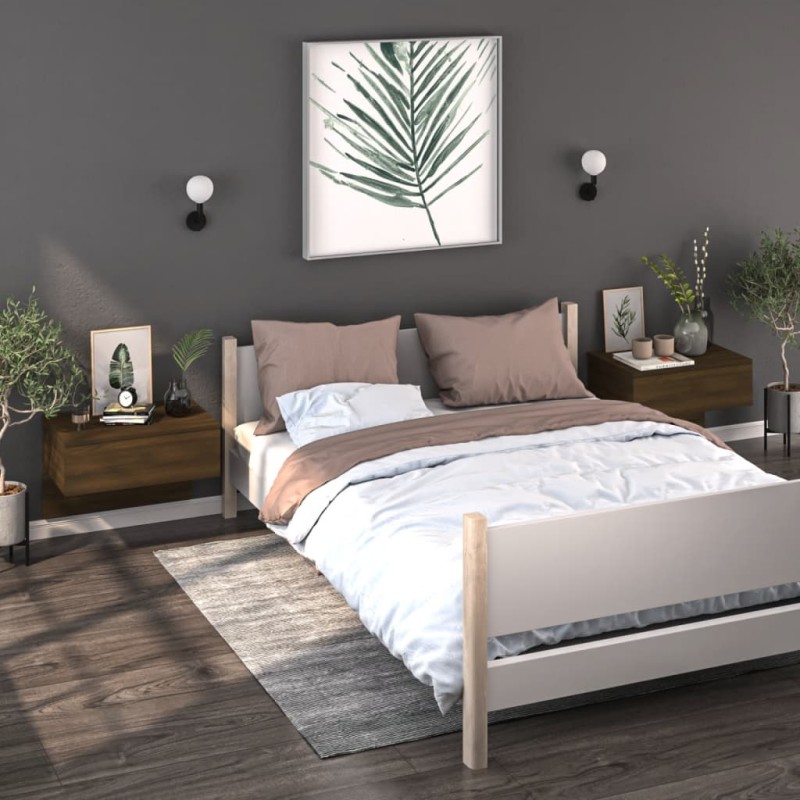 vidaXL Mesita de noche de pared 2 uds marrón oble vidaXL Mesita de noche de pared 2 uds marrón oble