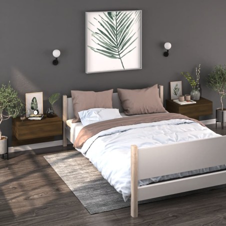 vidaXL Mesita de noche de pared 2 uds marrón oble