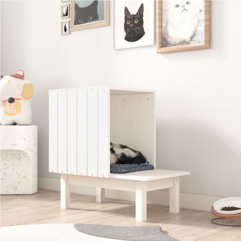 vidaXL Casa para gatos de madera maciza de pino blanco 60x36x60 cm vidaXL Casa para gatos de madera maciza de pino blanco 60x36x60 cm