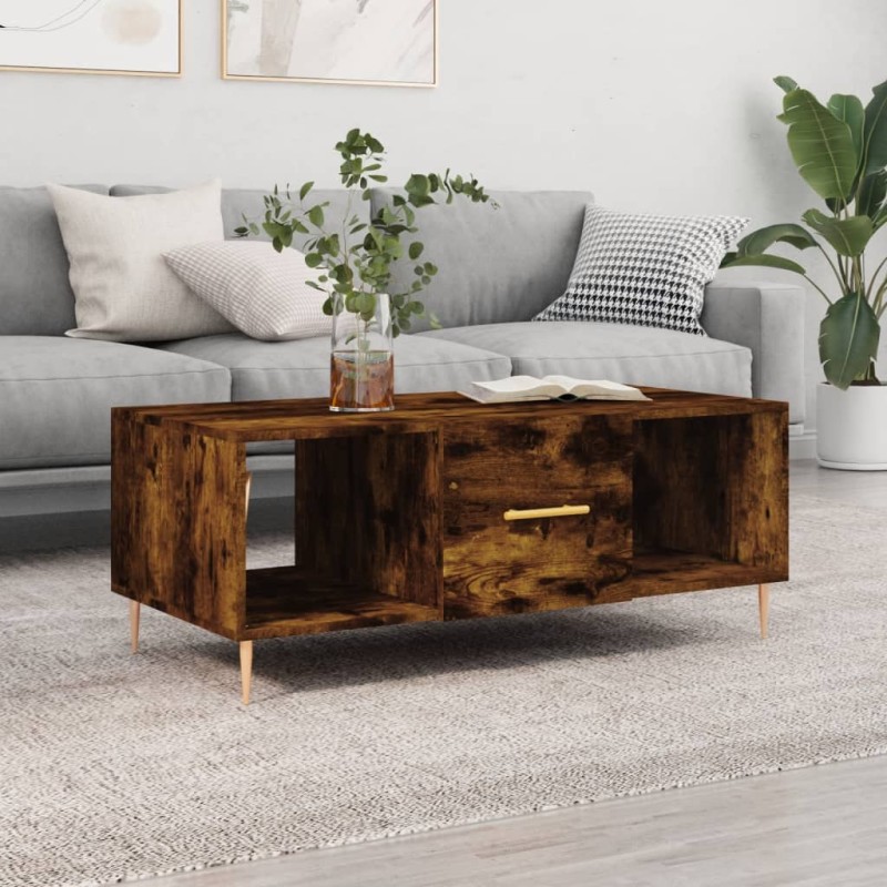 vidaXL Mesa de centro madera contrachapada roble ahumado 102x50x40 cm vidaXL Mesa de centro madera contrachapada roble ahumado 102x50x40 cm