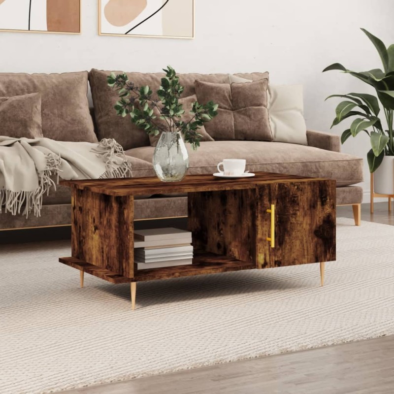 vidaXL Mesa de centro madera contrachapada roble ahumado 90x50x40 cm vidaXL Mesa de centro madera contrachapada roble ahumado 90x50x40 cm