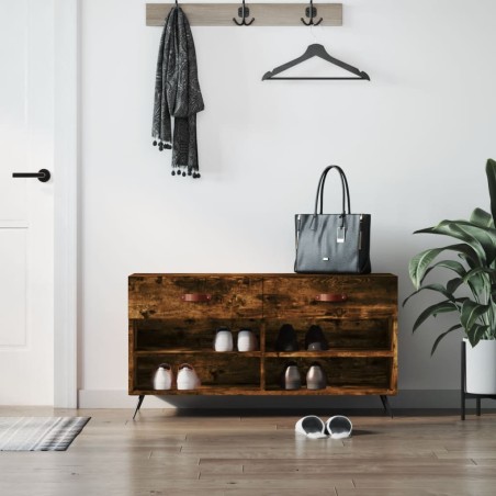 vidaXL Banco zapatero madera de ingeniería roble ahumado 102x35x55 cm