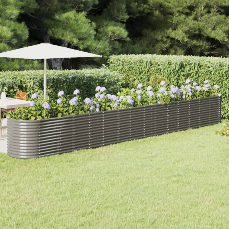 vidaXL Jardinera arriate acero recubrimiento polvo gris 620x80x68 cm vidaXL Jardinera arriate acero recubrimiento polvo gris 620x80x68 cm