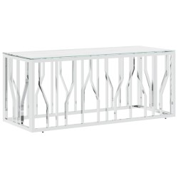 vidaXL Mesa de centro acero inoxidable y vidrio plateada 110x45x45 cm