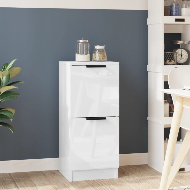 vidaXL Aparador de madera contrachapada blanco brillante 30x30x70 cm vidaXL Aparador de madera contrachapada blanco brillante 30x30x70 cm