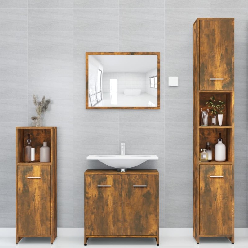 vidaXL Armario baño madera contrachapada roble ahumado 30x30x183,5cm