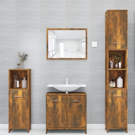 vidaXL Armario baño madera contrachapada roble ahumado 30x30x183,5cm