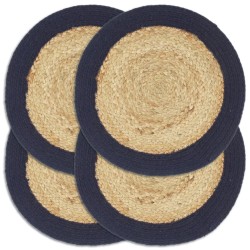 vidaXL Mantel individual 4 uds yute y algodón natural azul marino 38cm