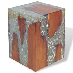 vidaXL Taburete de madera de teca maciza y resina