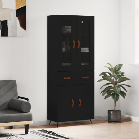 vidaXL Aparador alto madera contrachapada negro 69,5x34x180 cm