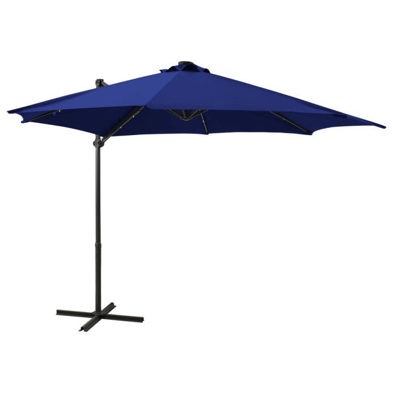 vidaXL Sombrilla voladiza con poste y luces LED azul 300 cm vidaXL Sombrilla voladiza con poste y luces LED azul 300 cm