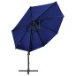 vidaXL Sombrilla voladiza con poste y luces LED azul 300 cm vidaXL Sombrilla voladiza con poste y luces LED azul 300 cm