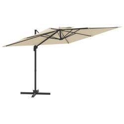 vidaXL Sombrilla colgante de doble techo blanco arena 300x300 cm