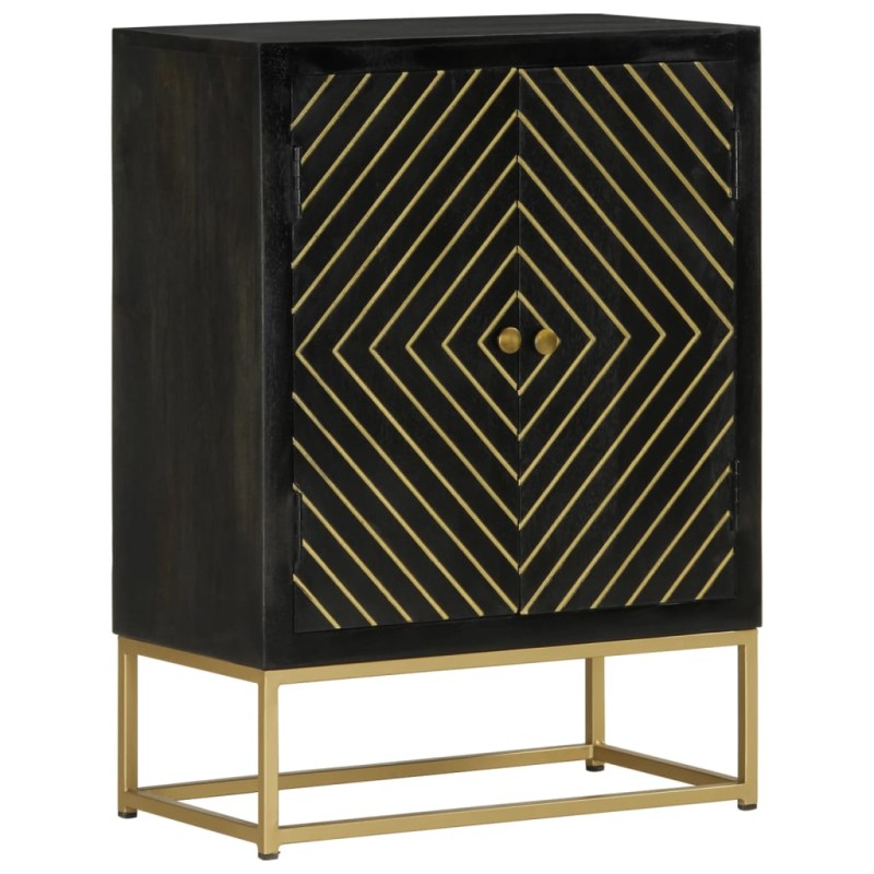 vidaXL Aparador con 2 puertas madera mango negro y dorado 55x30x75 cm vidaXL Aparador con 2 puertas madera mango negro y dorado 55x30x75 cm