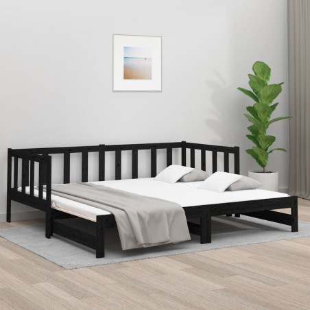 vidaXL Sofá cama extraíble madera maciza de pino negro 2x(80x200) cm