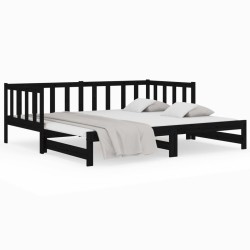 vidaXL Sofá cama extraíble madera maciza de pino negro 2x(80x200) cm