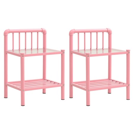 vidaXL Mesitas de noche 2 unidades metal y vidrio rosa y transparente