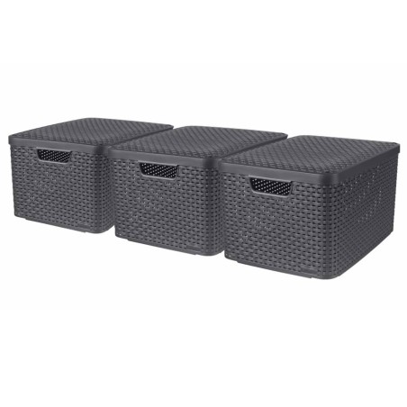 Curver Cajas de almacenaje con tapa Style 3 unidades L gris antracita